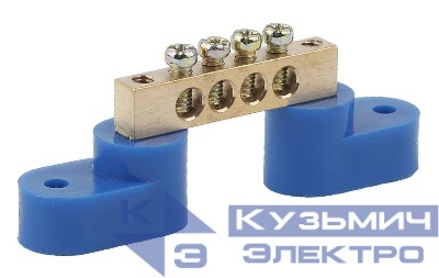 Шина N "ноль" на двух угловых изоляторах ШНИ-8х12-4-У2 NO-222-65 син. ЭРА Б0033444