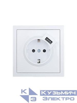 Розетка 1-мест. с/з+USB разъем ZIMA IP20 бел. LEZARD 704-0288-181