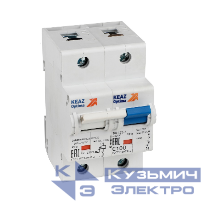 Выключатель автоматический модульный 1п D 100А 10кА OptiDin BM125-1D100-НР-14ln-УХЛ3 с независимым расцепителем КЭАЗ 336366