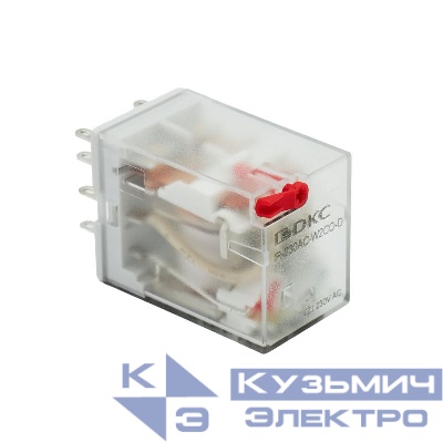 Реле миниатюрное промышленное общего назначения 2CO ком. ток 12А AgSnO2 напряжение 24В AC опция: тест-кнопка+светодиод DKC IR-24AC-W2CO-D