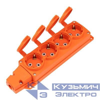 Колодка удлинителя 4-м с заземл. 16А IP54 влагозащ. с защ. крышкой COMPACT каучук оранж. Rexant 111-228