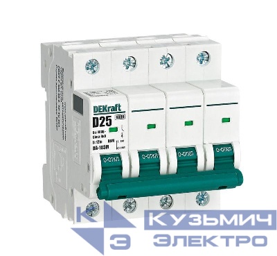 Выключатель автоматический модульный 4п D 25А 6кА ВА-103M без теплозащиты DEKraft 12567DEK