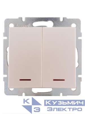 Выключатель 2-кл. СП Rain IP20 с подсветкой механизм жемчуж./бел. перламутр. LEZARD 703-3088-112