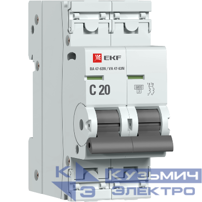 Выключатель автоматический модульный 2п C 20А 6кА ВА 47-63N PROxima EKF M636220C