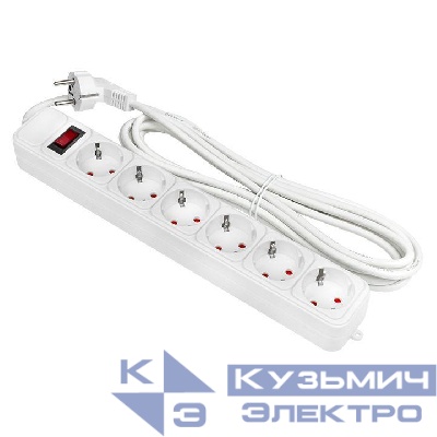 Удлинитель с сетевым фильтром 6х5м с заземл. 16А IP20 Блокбастер XL 3.2кВт ПВС 3х1 с выкл. PROxima EKF UFA16-310-6-05