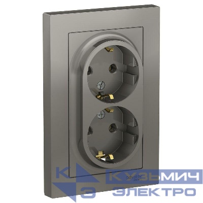 Розетка 2-м СП AtlasDesign 16А IP20 с заземл. в сборе сталь SE ATN000924