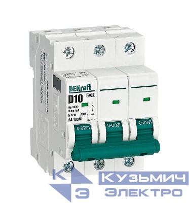 Выключатель автоматический модульный 3п D 10А 6кА ВА-103M без теплозащиты DEKraft 12555DEK
