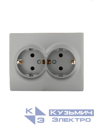 Розетка 2-м СП Karina с заземл. керамика матов. серебр. LEZARD 707-4300-127