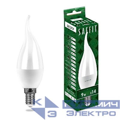 Лампа светодиодная SBC3709 9Вт C37T свеча на ветру 6400К E14 230В SAFFIT 55173
