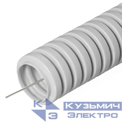 Труба гофрированная ПВХ d25мм с протяжкой сер. (уп.50м) Строитель PR.032550
