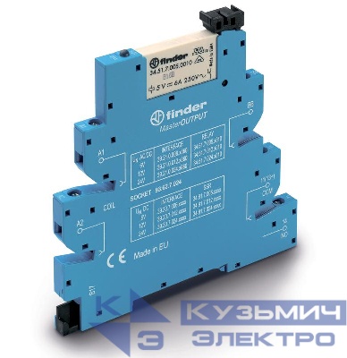 Модуль интерфейсный (сборка 34.51.7.024.0010 + 93.62.7.024) электромеханич. реле MasterOUTPUT 1NO 6А AgNi 24В AC/DC IP20 винт. клеммы FINDER 392100240060