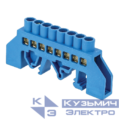 Шина нулевая N 8х12 8 отвер. латунь син. нейлоновый корпус комбинированный PROxima EKF sn0-125-8-dn