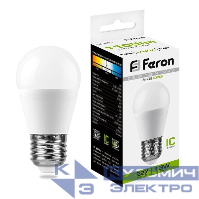Лампа светодиодная LB-950 13Вт G45 шар 4000К E27 230В FERON 38105