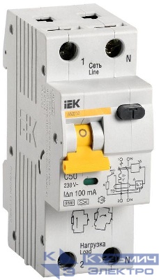 Выключатель автоматический дифференциального тока 2п (1P+N) C 50А 100мА тип A 6кА АВДТ-32 KARAT IEK MAD22-5-050-C-100