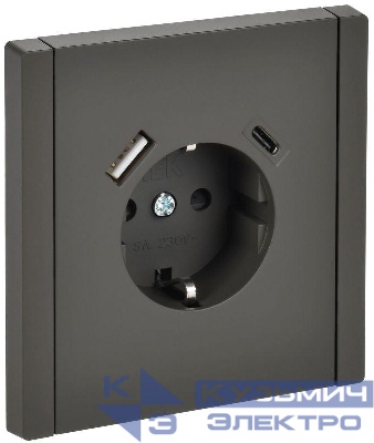 Розетка FORTE&PIANO FP347 16А USB A+C 18Вт с заземл. защ. шторки винт. крепл. сер. IEK FP-R14-16-U22-018-K03
