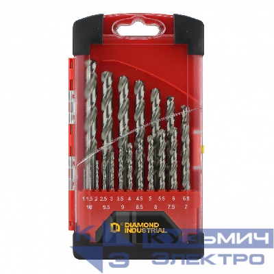 Diamond Industrial Набор сверл по металлу 1-10 мм шаг 0,5 мм 19 штук, пласт.коробка HSS-G Diamond Industrial 0