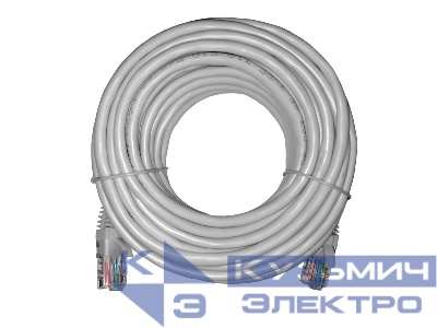 Патч-корд UTP4 cat 5e, 10,0м, ВС, LSZH, серый, литой коннектор NETKO Optima