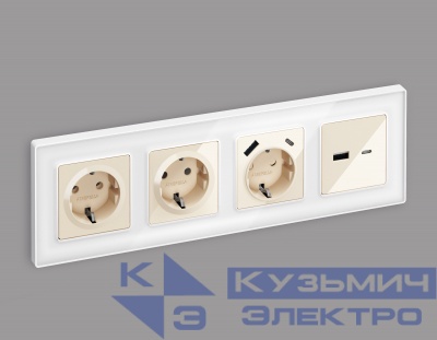 AP3110 Лицевая панель ALFA (Бежевый глянец) для розетки 2USB тип A+C QUANT