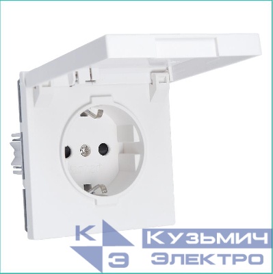 Розетка 1-м СП FD Shuko 16А IP20 с заземл. защ. шторки с крышкой механизм бел. матов. soft touch Jasmart FD5505PWM