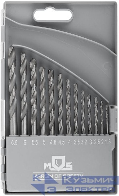 Набор сверл по металлу HSS угол заточки 118град. пласт. кейс 13шт (1.5-2.0-2.5-3-3.2-3.5-4-4.5-4.8-5-5.5-6-6.5мм) MOS 35602М