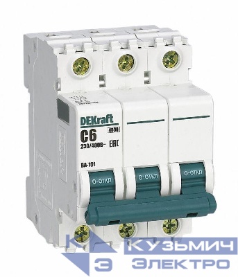 Выключатель автоматический модульный 3п C 6А 4.5кА ВА-101 DEKraft 11076DEK