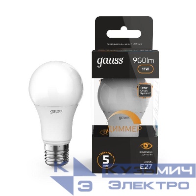 Лампа светодиодная Black 11Вт A60 грушевидная 3000К тепл. бел. E27 960лм диммир. GAUSS 102502111-D