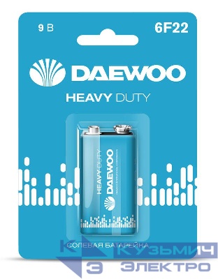 Элемент питания солевой "крона" 6F22 9В Heavy Duty 2021 BL-1 DAEWOO 5029248