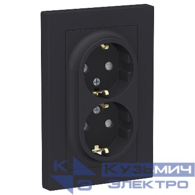 Розетка 2-м СП AtlasDesign 16А IP20 с заземл. защ. шторки в сборе карбон SE ATN001026