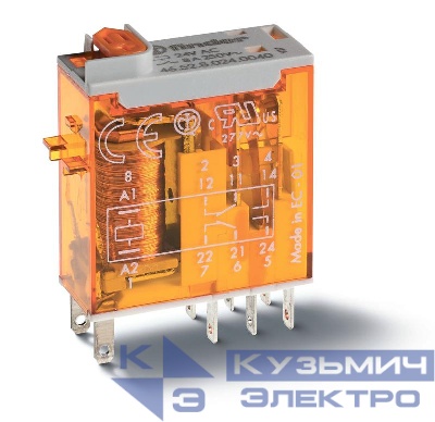 Реле миниатюрное промышленное электромеханич. монтаж в розетку или наконечники Faston (2.5х0.5мм) 2CO 8А AgNi 110В DC влагозащ. RTII опции: кнопка тест + мех. индикатор FINDER 465291100040