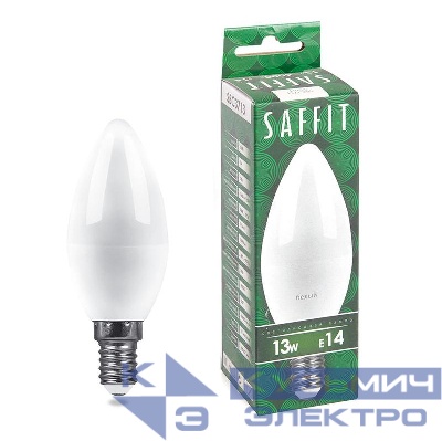 Лампа светодиодная SBC3713 13Вт C37 свеча 4000К E14 230В SAFFIT 55164