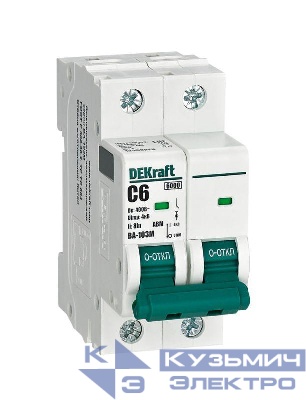 Выключатель автоматический модульный 2п C 6А 6кА ВА-103M без теплозащиты DEKraft 12509DEK