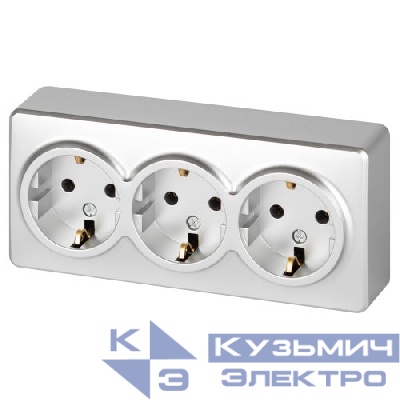 Розетка 3-м ОП Эксперт 11-2208-03 16А IP20 250В 3х2P+E Schuko с заземл. алюм. Эра Б0063010