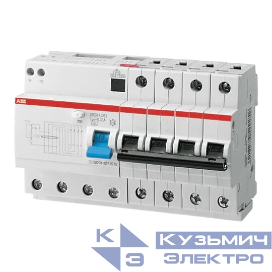 Выключатель авт. диф. тока 4п 8мод. C 63А 30мА тип AC 6кА DS204 ABB 2CSR254001R1634
