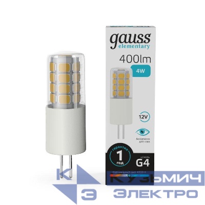 Лампа светодиодная Elementary 4Вт капсульная 4100К нейтр. бел. G4 400лм DC 12В GAUSS 10724