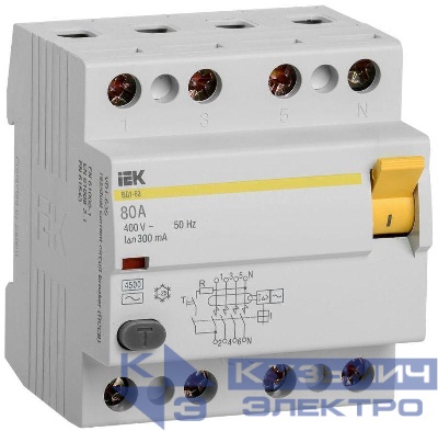 Выключатель дифференциального тока (УЗО) 4п 80А 300мА тип AC ВД1-63 KARAT IEK MDV10-4-080-300