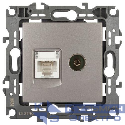 Розетка компьютерная + телевизионная Эра12 12-3110-16 RJ45 + TV титан Эра Б0065646