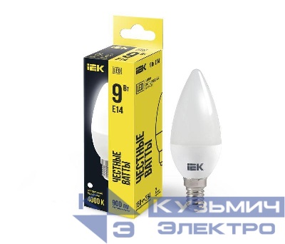 Лампа светодиодная 9Вт C35 свеча 4000К нейтр. бел. E14 230В IEK LLE-C35-9-230-40-E14