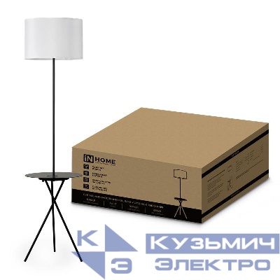 Светильник ТНО 04П-BW 60Вт E27 230В торшер напольн. под лампу на основании с полкой бел. IN HOME 4690612049656