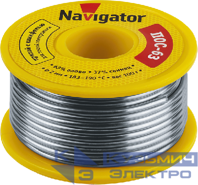 Припой 93 787 NEM-Pos05-63K-2-K100 (ПОС-63 катушка 2мм 100г) NAVIGATOR 93787