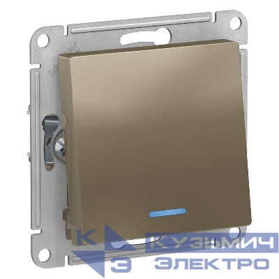 Переключатель проходной 1-кл. СП AtlasDesign 10А IP20 (сх. 6а) 10AX с подсветкой механизм шампань SE ATN000563