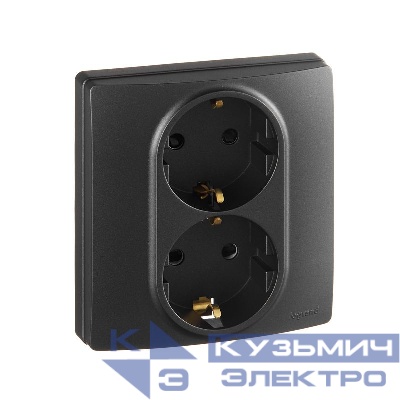 Розетка Inspiria 16А 250В 2х2p+E защ. шторки безвинт. зажимы антрацит IEK 673758