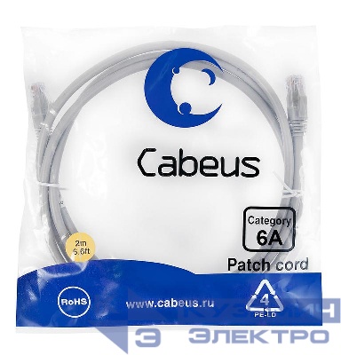Патч-корд U/UTP кат.6A PC-UTP-RJ45-Cat.6a-2m-LSZH 2xRJ45/8p8c неэкранир. LSZH (10G) 2м сер. Cabeus 7896c
