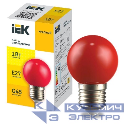 Лампа светодиодная декор. G45 1Вт шар красн. E27 230В IEK LLE-G45-1-230-R-E27