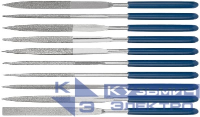 Набор надфилей алмазных ПВХ ручка 3х140/50мм (уп.10шт) FIT 42171