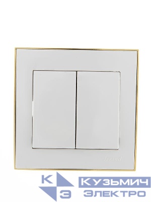 Выключатель 2-кл. СП Rain 10А IP20 с зол. боковой вставкой бел. LEZARD 703-0226-101