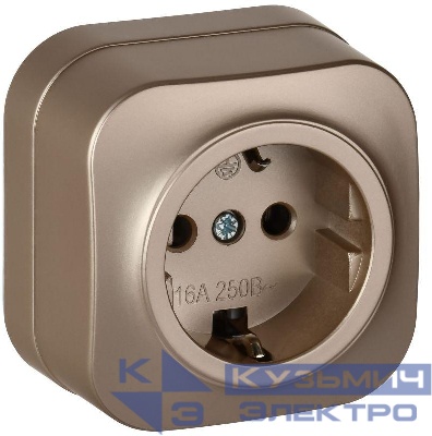 Розетка ОП GLORY РС20-3-ХШм 16А с заземл. без защ. шторок шампань матов. IEK ERH11-K37M-16