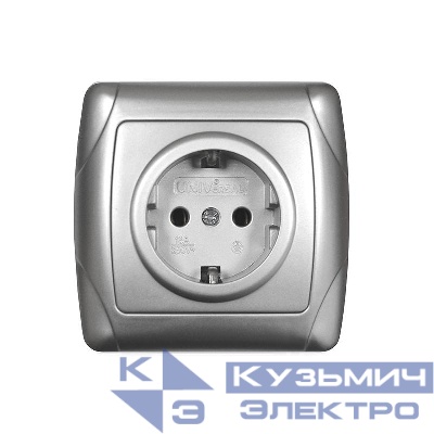 Розетка 1-м СП Маргарита 16А IP20 с заземл. серебр. UNIVersal М0028-S