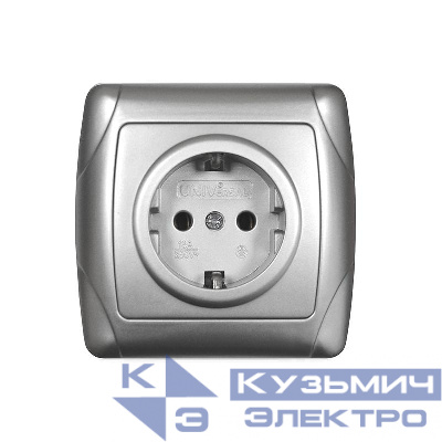 Розетка 1-м СП Маргарита 16А IP20 с заземл. серебр. UNIVersal М0028-S