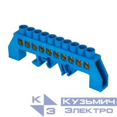 Шина нулевая N 8х12 10 отвер. латунь син. нейлоновый корпус комбинированный PROxima EKF sn0-125-10-dn