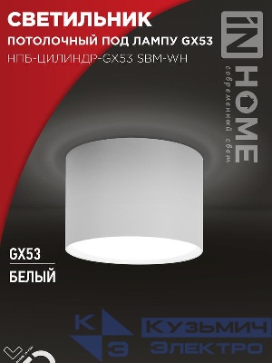 Светильник НПБ-ЦИЛИНДР-GX53 SBM-WH 80х55мм потолочн. бел. IN HOME 4690612056395